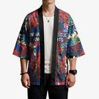 Newcastle Knights Kimono Tropical Hibiscus Floral Pattern With Blue And Red Accents