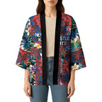Newcastle Knights Kimono Tropical Hibiscus Floral Pattern With Blue And Red Accents