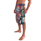 Newcastle Knights Lavalava Tropical Hibiscus Floral Pattern With Blue And Red Accents