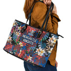 Newcastle Knights Leather Tote Bag Tropical Hibiscus Floral Pattern With Blue And Red Accents