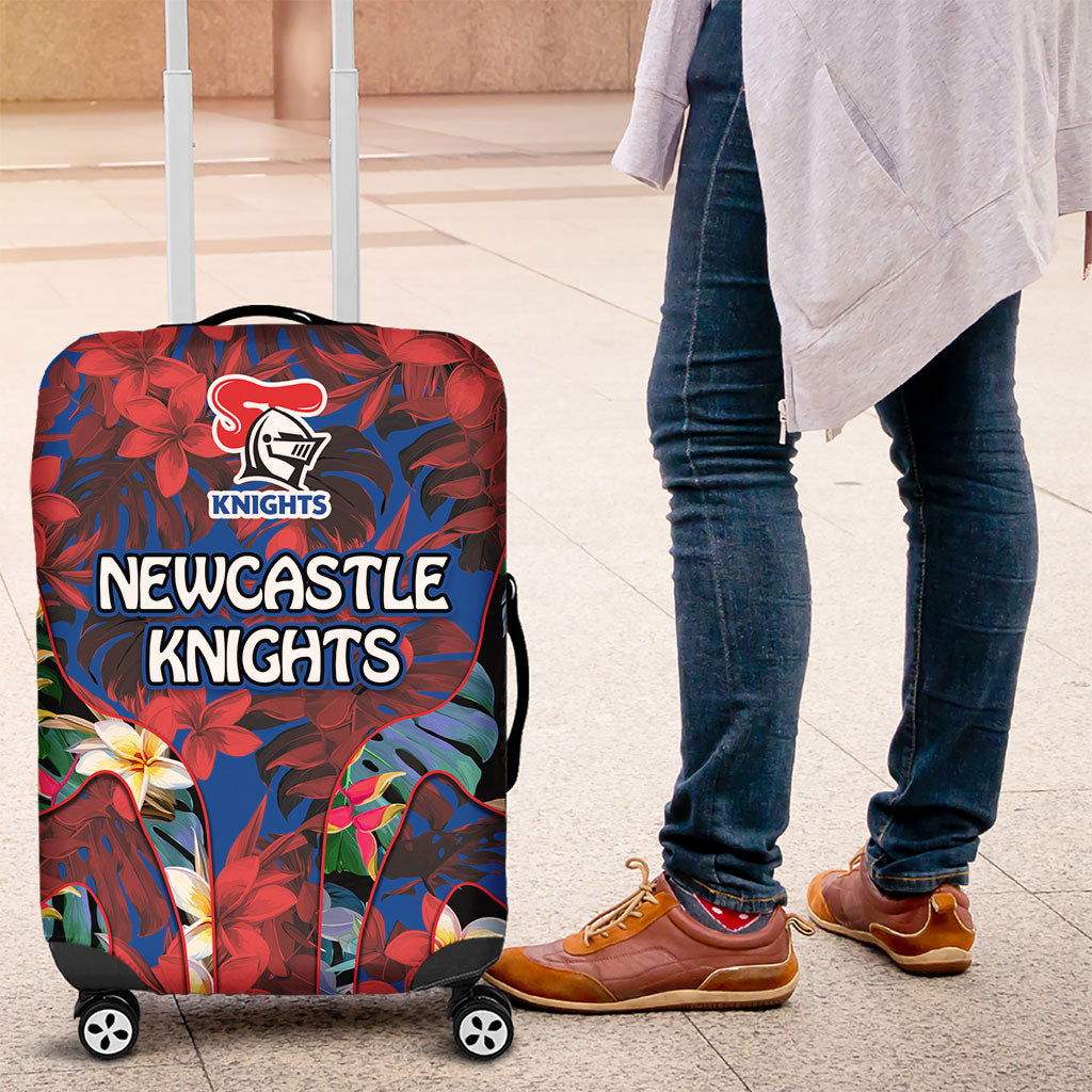 Newcastle Knights Luggage Cover Tropical Hibiscus Floral Pattern With Blue And Red Accents