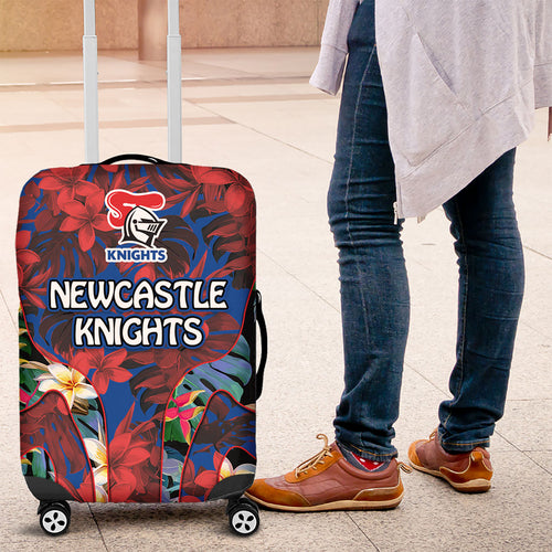 Newcastle Knights Luggage Cover Tropical Hibiscus Floral Pattern With Blue And Red Accents