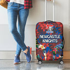 Newcastle Knights Luggage Cover Tropical Hibiscus Floral Pattern With Blue And Red Accents