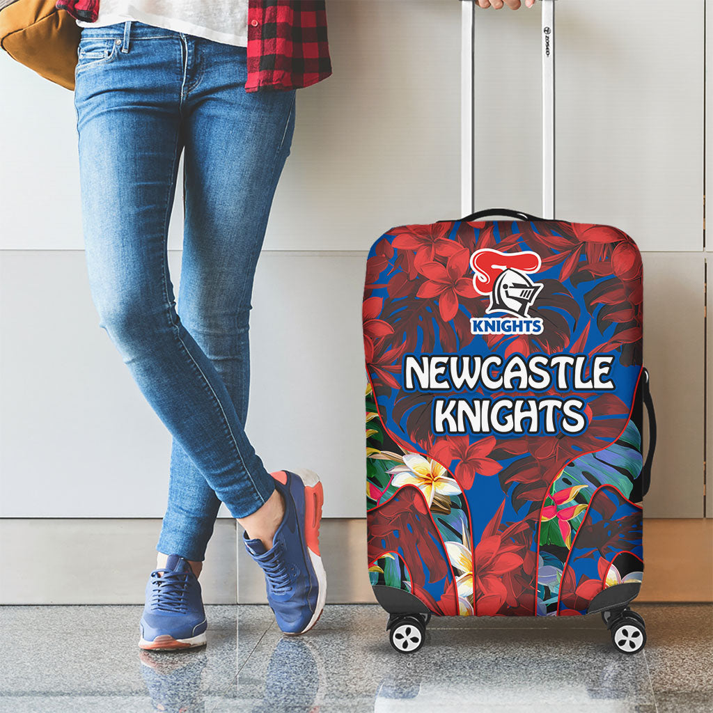 Newcastle Knights Luggage Cover Tropical Hibiscus Floral Pattern With Blue And Red Accents