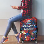 Newcastle Knights Luggage Cover Tropical Hibiscus Floral Pattern With Blue And Red Accents