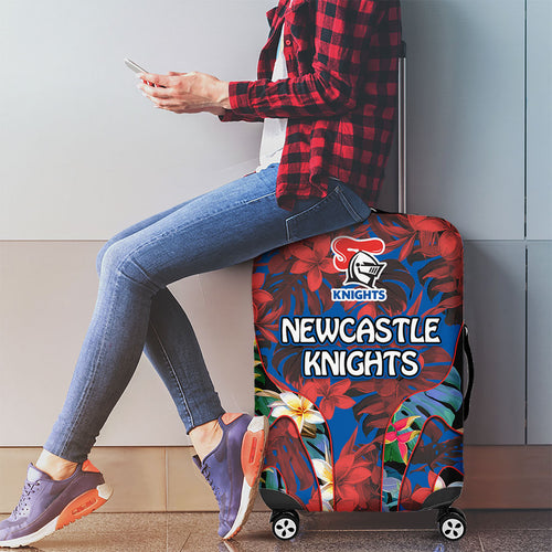 Newcastle Knights Luggage Cover Tropical Hibiscus Floral Pattern With Blue And Red Accents