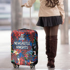 Newcastle Knights Luggage Cover Tropical Hibiscus Floral Pattern With Blue And Red Accents