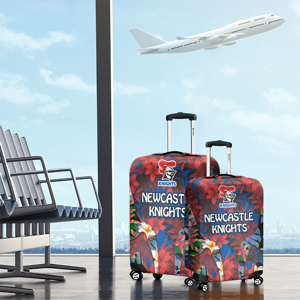 Newcastle Knights Luggage Cover Tropical Hibiscus Floral Pattern With Blue And Red Accents