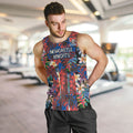 Newcastle Knights Men Tank Top Tropical Hibiscus Floral Pattern With Blue And Red Accents