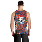 Newcastle Knights Men Tank Top Tropical Hibiscus Floral Pattern With Blue And Red Accents