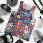 Newcastle Knights Men Tank Top Tropical Hibiscus Floral Pattern With Blue And Red Accents