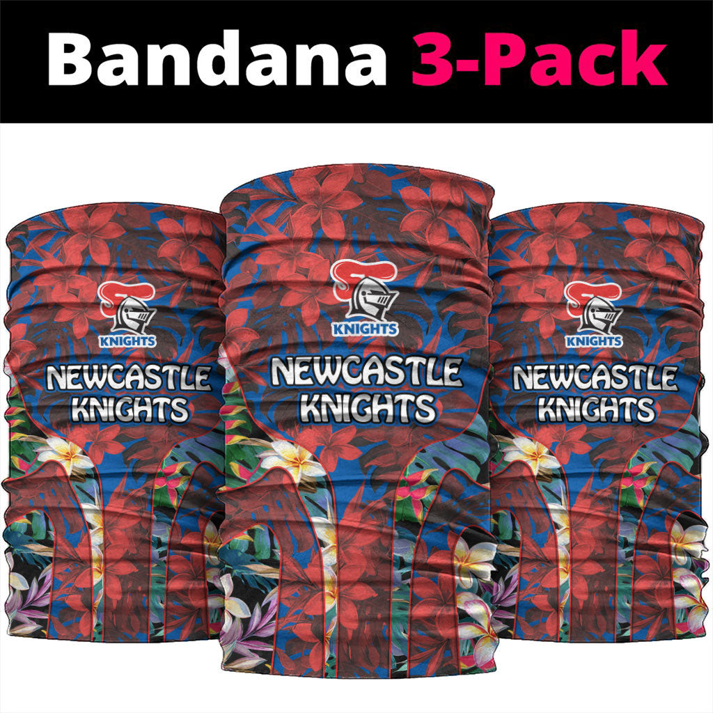 Newcastle Knights Neck Gaiter Tropical Hibiscus Floral Pattern With Blue And Red Accents