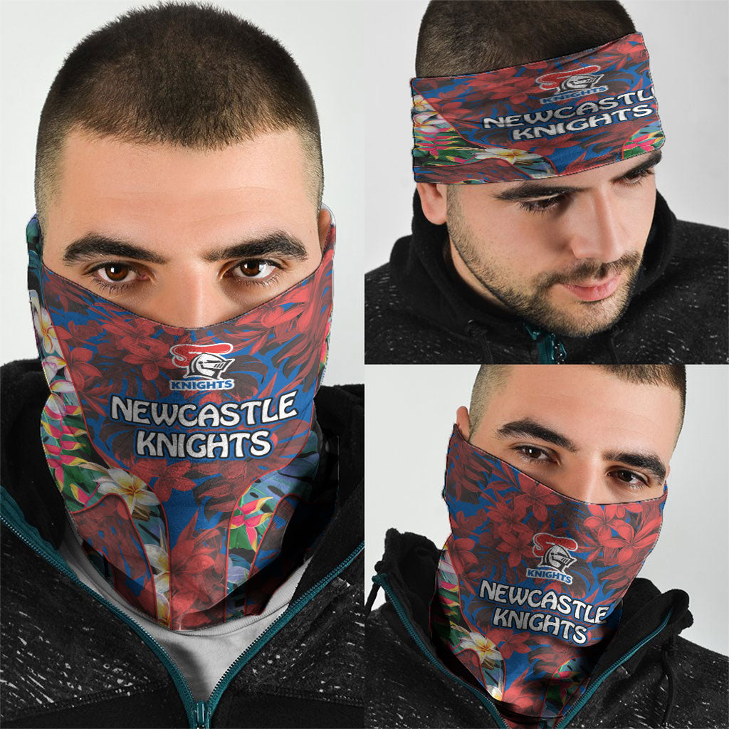 Newcastle Knights Neck Gaiter Tropical Hibiscus Floral Pattern With Blue And Red Accents