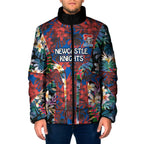 Newcastle Knights Padded Jacket Tropical Hibiscus Floral Pattern With Blue And Red Accents