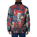Newcastle Knights Padded Jacket Tropical Hibiscus Floral Pattern With Blue And Red Accents