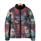 Newcastle Knights Padded Jacket Tropical Hibiscus Floral Pattern With Blue And Red Accents
