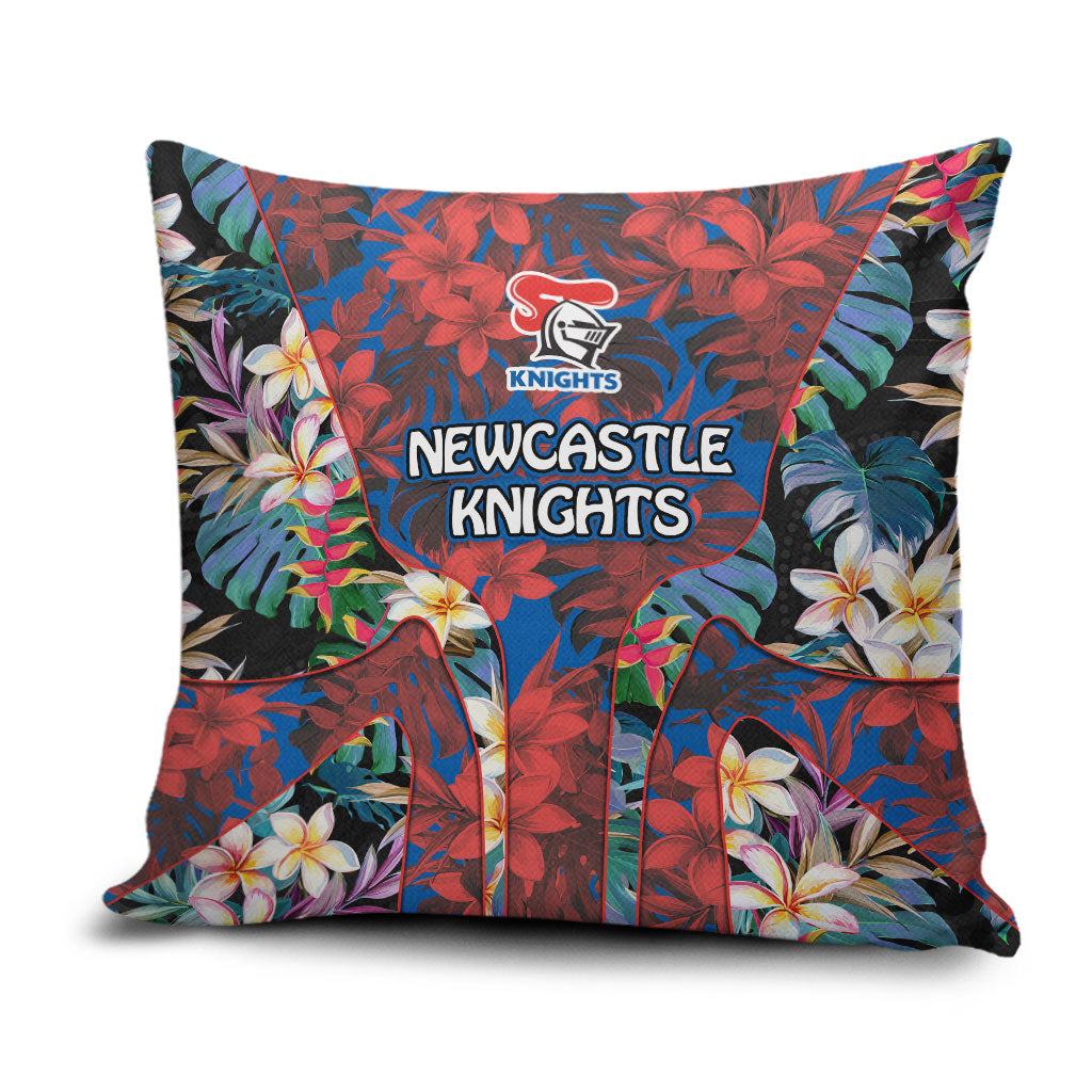 Newcastle Knights Pillow Cover Tropical Hibiscus Floral Pattern With Blue And Red Accents