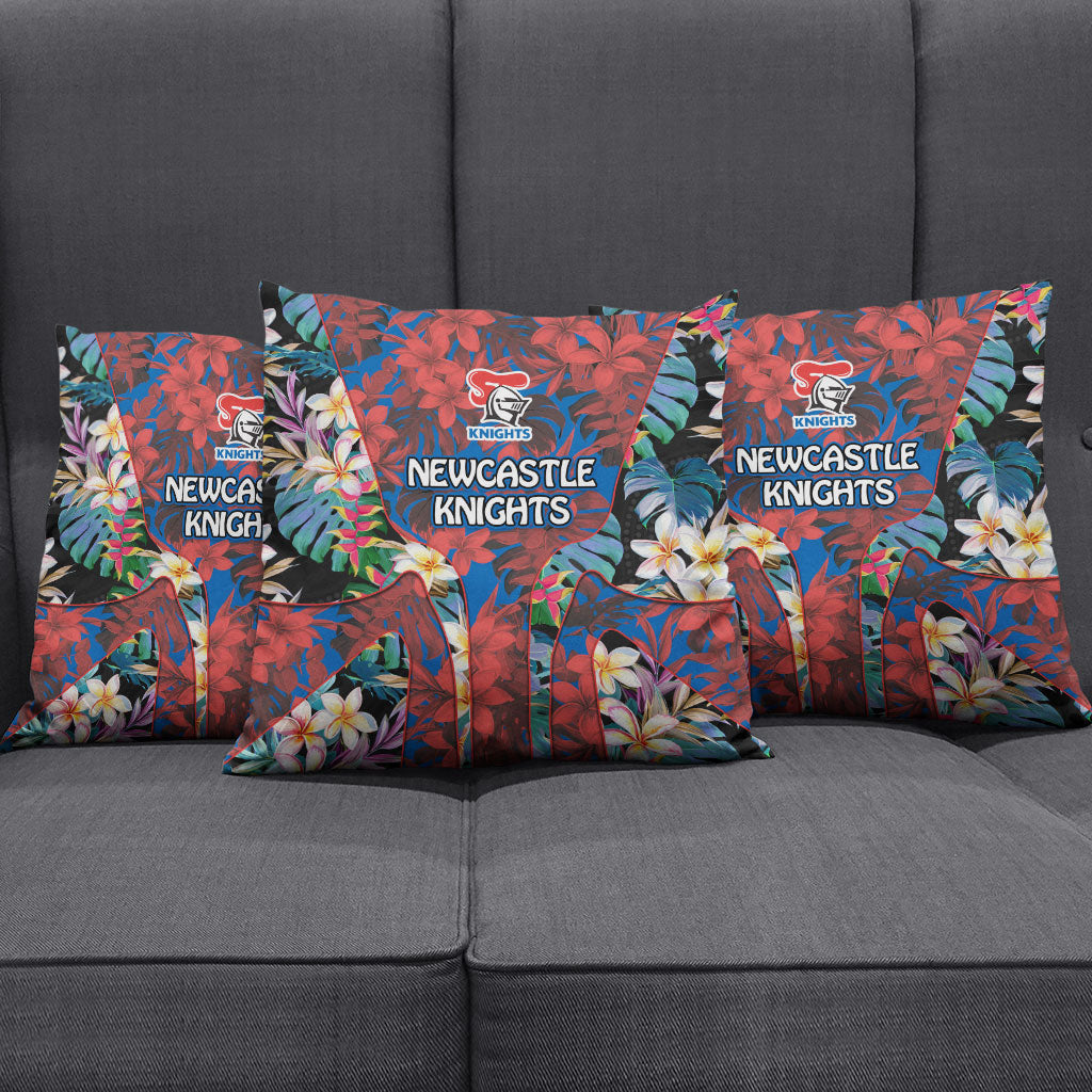 Newcastle Knights Pillow Cover Tropical Hibiscus Floral Pattern With Blue And Red Accents