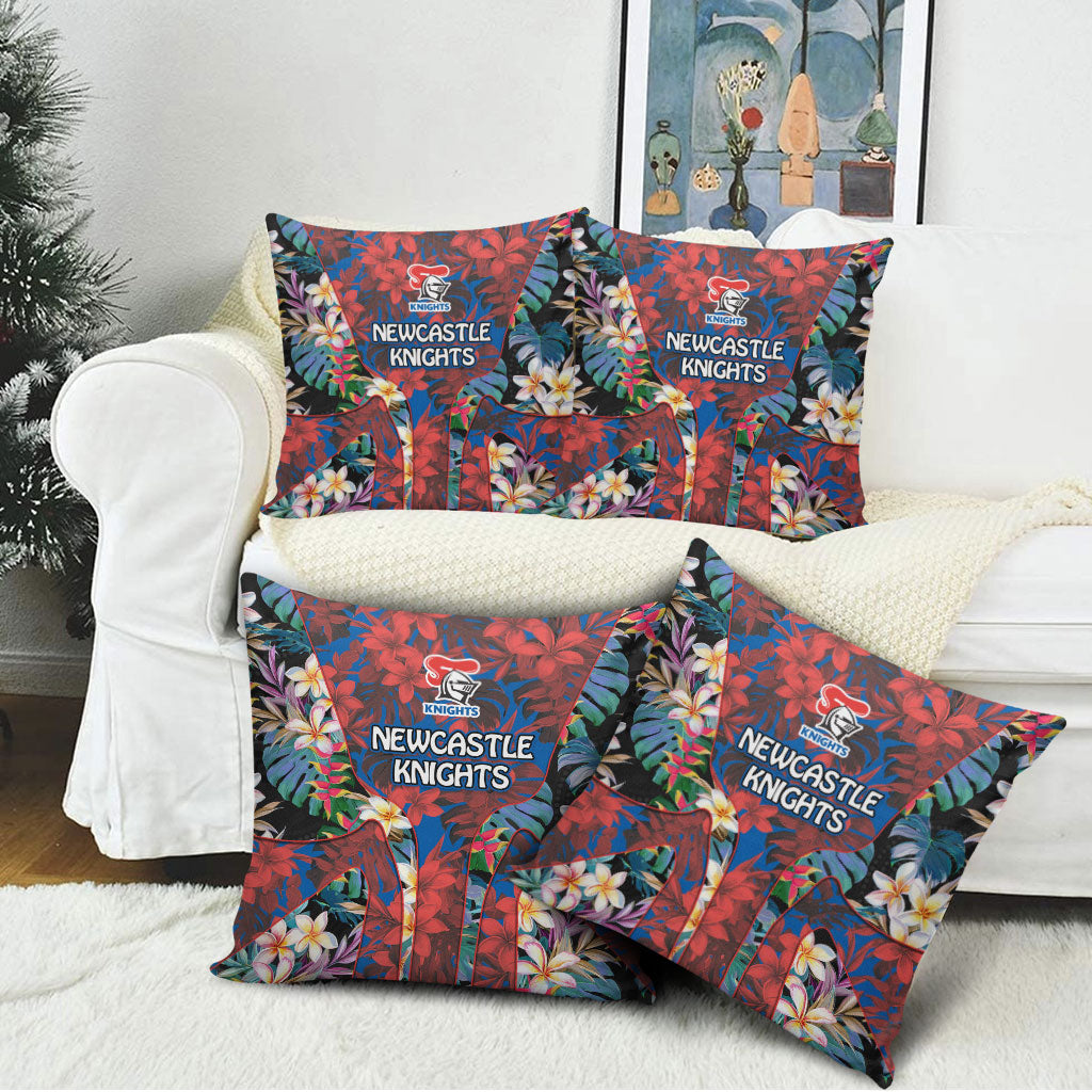 Newcastle Knights Pillow Cover Tropical Hibiscus Floral Pattern With Blue And Red Accents