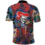 Newcastle Knights Polo Shirt Tropical Hibiscus Floral Pattern With Blue And Red Accents