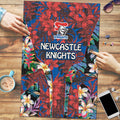 Newcastle Knights Puzzle Tropical Hibiscus Floral Pattern With Blue And Red Accents