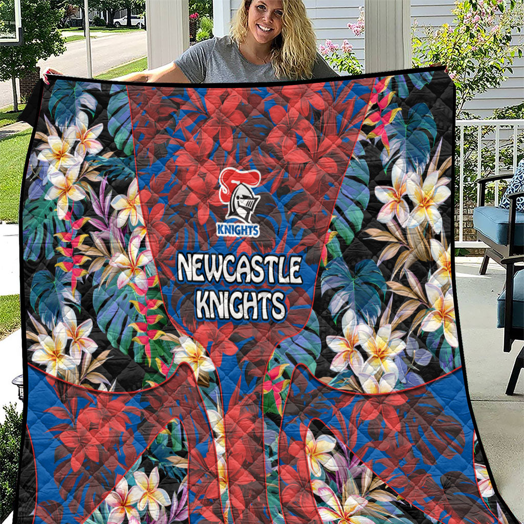 Newcastle Knights Quilt Tropical Hibiscus Floral Pattern With Blue And Red Accents