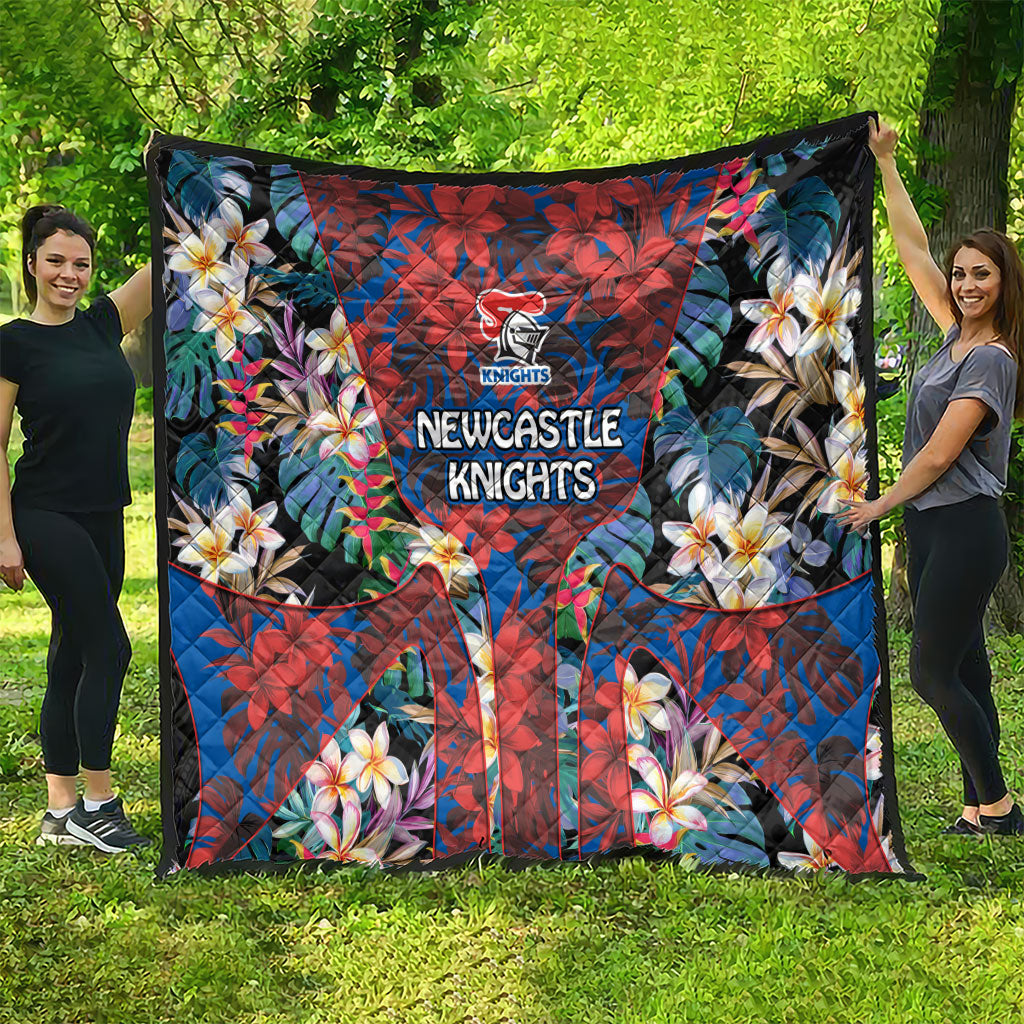 Newcastle Knights Quilt Tropical Hibiscus Floral Pattern With Blue And Red Accents