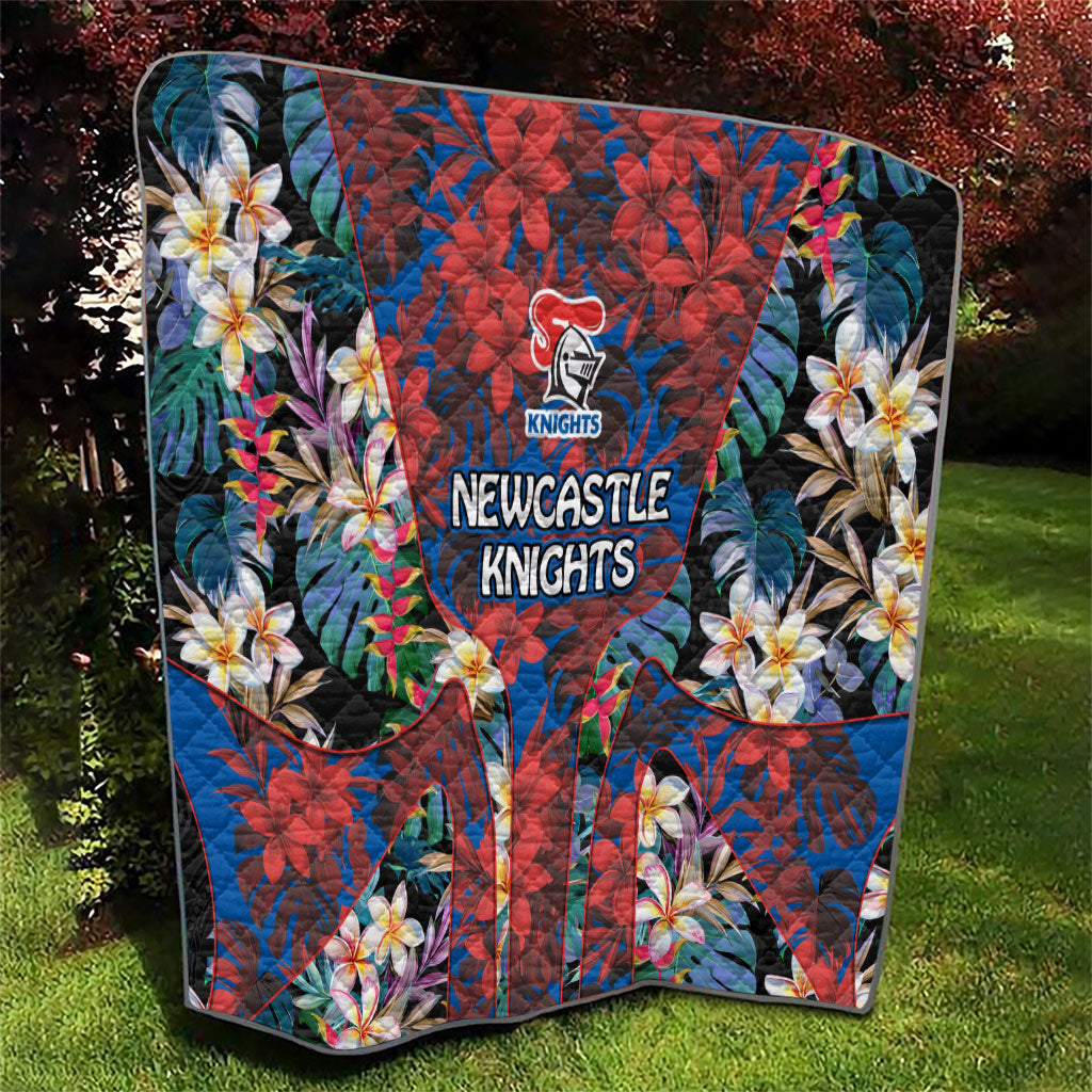 Newcastle Knights Quilt Tropical Hibiscus Floral Pattern With Blue And Red Accents