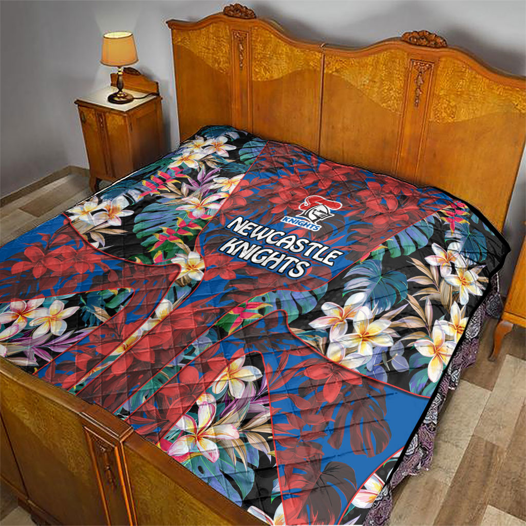 Newcastle Knights Quilt Tropical Hibiscus Floral Pattern With Blue And Red Accents