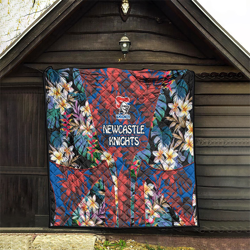 Newcastle Knights Quilt Tropical Hibiscus Floral Pattern With Blue And Red Accents