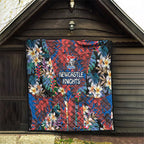 Newcastle Knights Quilt Tropical Hibiscus Floral Pattern With Blue And Red Accents