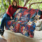 Newcastle Knights Quilt Tropical Hibiscus Floral Pattern With Blue And Red Accents