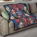 Newcastle Knights Quilt Tropical Hibiscus Floral Pattern With Blue And Red Accents
