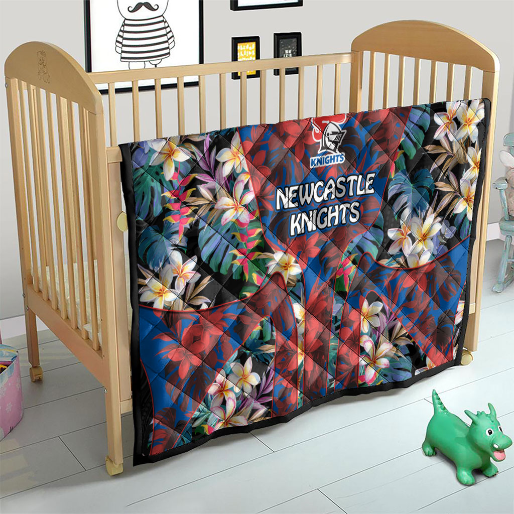 Newcastle Knights Quilt Tropical Hibiscus Floral Pattern With Blue And Red Accents