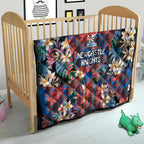 Newcastle Knights Quilt Tropical Hibiscus Floral Pattern With Blue And Red Accents