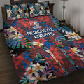 Newcastle Knights Quilt Bed Set Tropical Hibiscus Floral Pattern With Blue And Red Accents