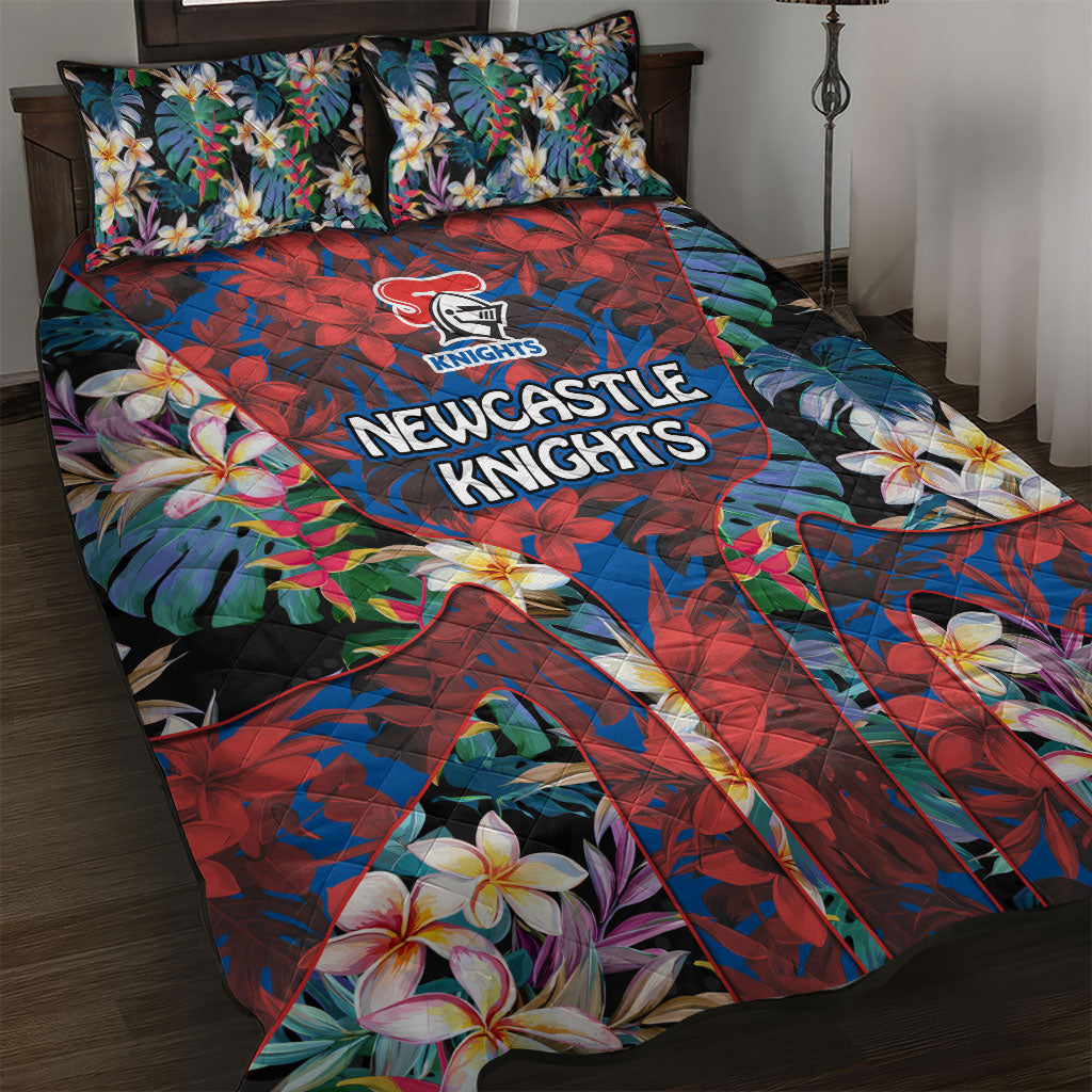 Newcastle Knights Quilt Bed Set Tropical Hibiscus Floral Pattern With Blue And Red Accents