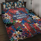 Newcastle Knights Quilt Bed Set Tropical Hibiscus Floral Pattern With Blue And Red Accents