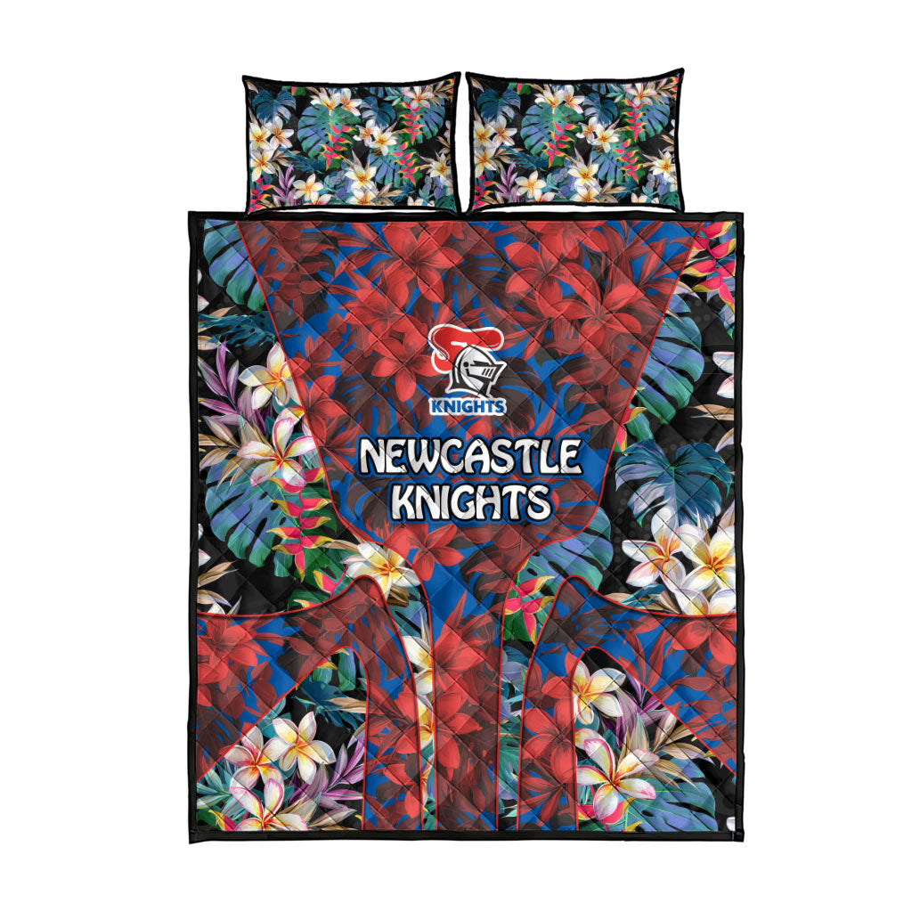 Newcastle Knights Quilt Bed Set Tropical Hibiscus Floral Pattern With Blue And Red Accents