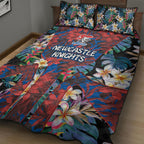 Newcastle Knights Quilt Bed Set Tropical Hibiscus Floral Pattern With Blue And Red Accents
