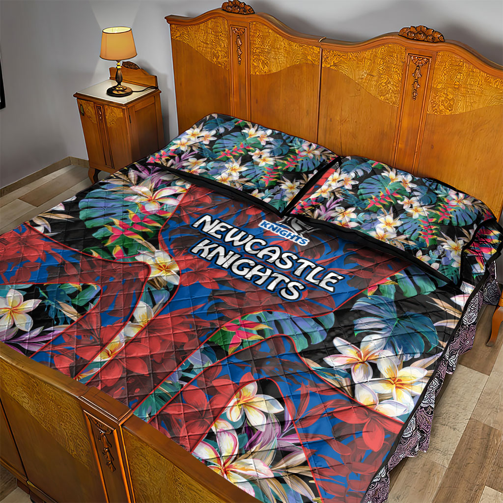 Newcastle Knights Quilt Bed Set Tropical Hibiscus Floral Pattern With Blue And Red Accents