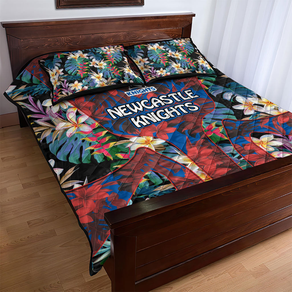 Newcastle Knights Quilt Bed Set Tropical Hibiscus Floral Pattern With Blue And Red Accents