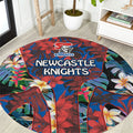 Newcastle Knights Round Carpet Tropical Hibiscus Floral Pattern With Blue And Red Accents
