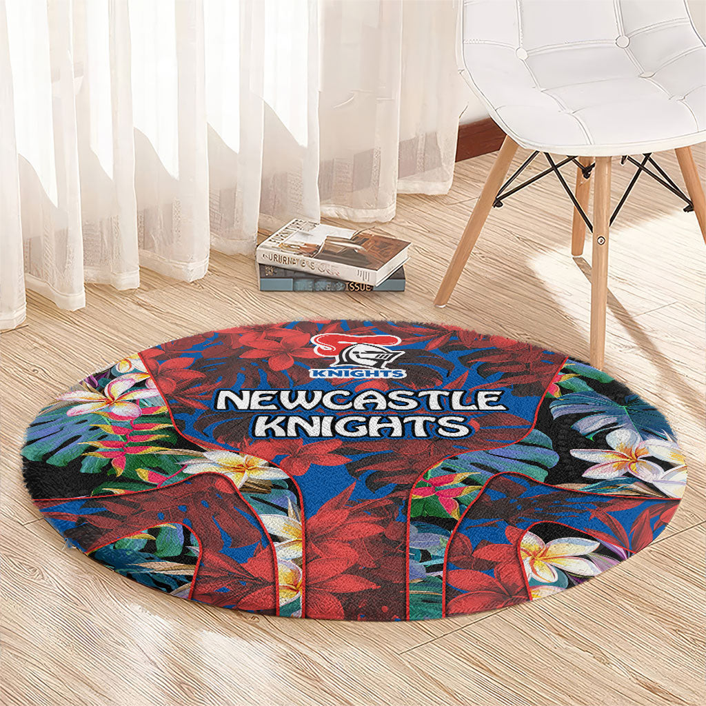 Newcastle Knights Round Carpet Tropical Hibiscus Floral Pattern With Blue And Red Accents
