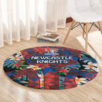 Newcastle Knights Round Carpet Tropical Hibiscus Floral Pattern With Blue And Red Accents