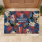 Newcastle Knights Rubber Doormat Tropical Hibiscus Floral Pattern With Blue And Red Accents