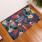 Newcastle Knights Rubber Doormat Tropical Hibiscus Floral Pattern With Blue And Red Accents