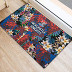 Newcastle Knights Rubber Doormat Tropical Hibiscus Floral Pattern With Blue And Red Accents