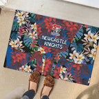 Newcastle Knights Rubber Doormat Tropical Hibiscus Floral Pattern With Blue And Red Accents