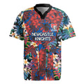 Newcastle Knights Rugby Jersey Tropical Hibiscus Floral Pattern With Blue And Red Accents